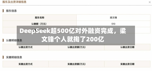 DeepSeek超500亿对外融资完成,梁文锋个人就掏了200亿