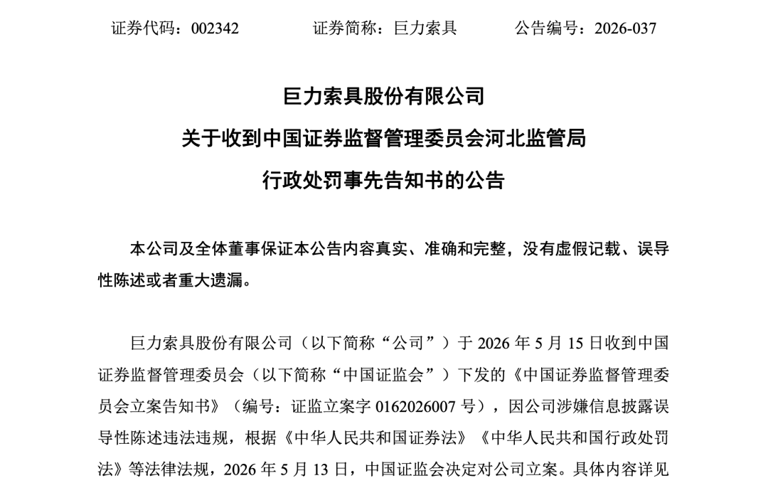 巨力索具，高额罚单来了
